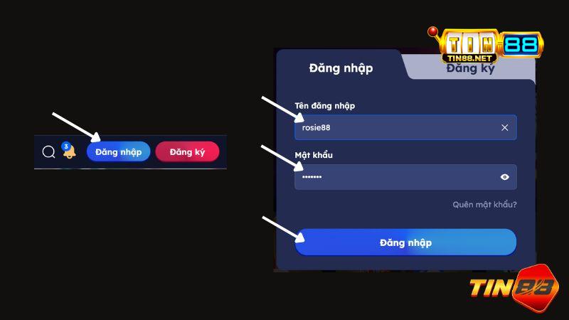 Các bước đăng nhập Tin88